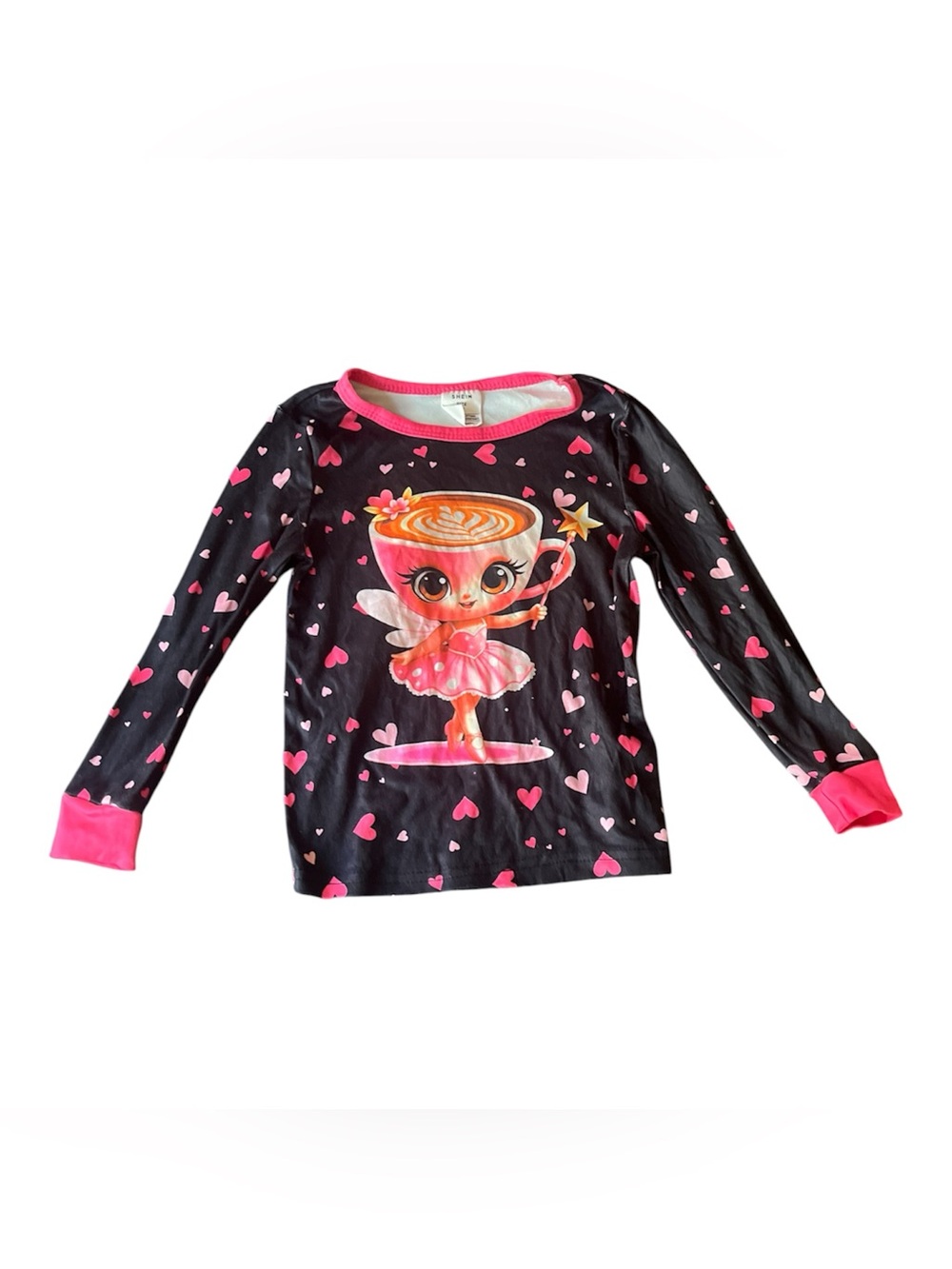 SHEIN Black & Pink Cup Fairy Graphic Long Sleeve Tee